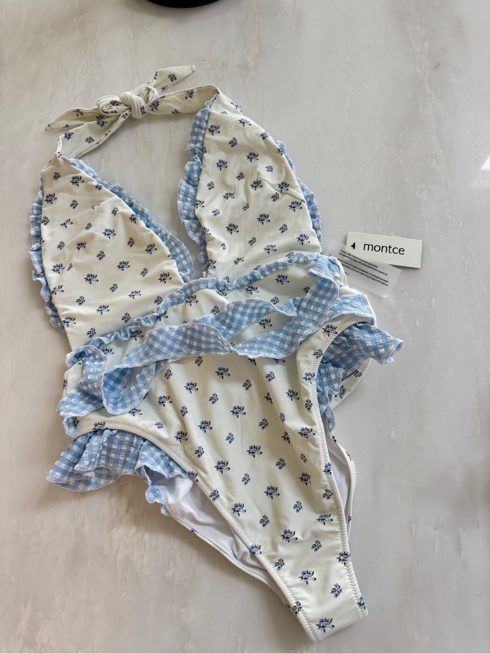 Montce Blue Floral & Gingham Ruffle One-Piece Swimsuit